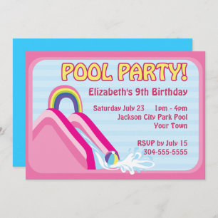 Girls Water Slide Birthday Invitation