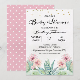 Girls Watercolor Cactus Baby Shower Invitation