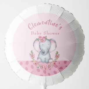 Girl's Watercolor Floral Elephant Pink Baby Shower Balloon