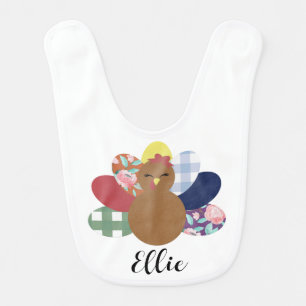Girls Watercolor Floral Turkey Thanksgiving Baby Bib