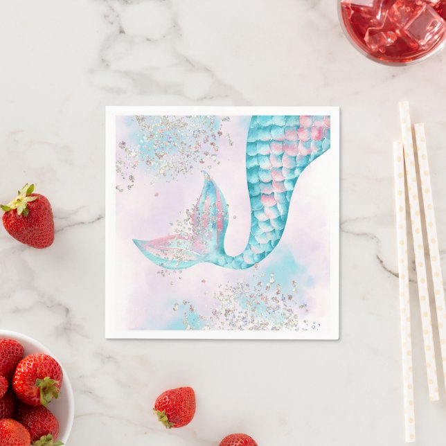 Girl's Watercolor Mermaid Birthday Party  Napkins (Insitu)