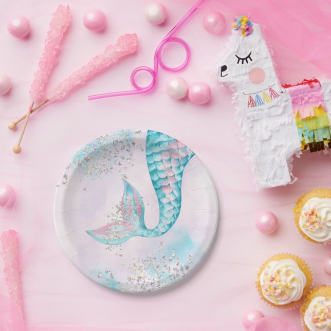 Girl's Watercolor Mermaid Birthday Party  Paper Plates (Party)