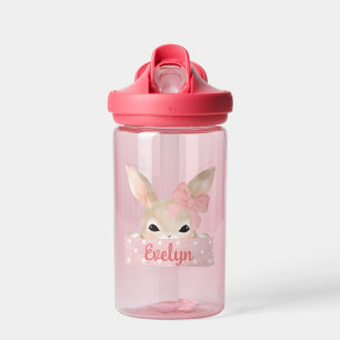 Girls Watercolor Pink Easter Bunny  Water Bottle