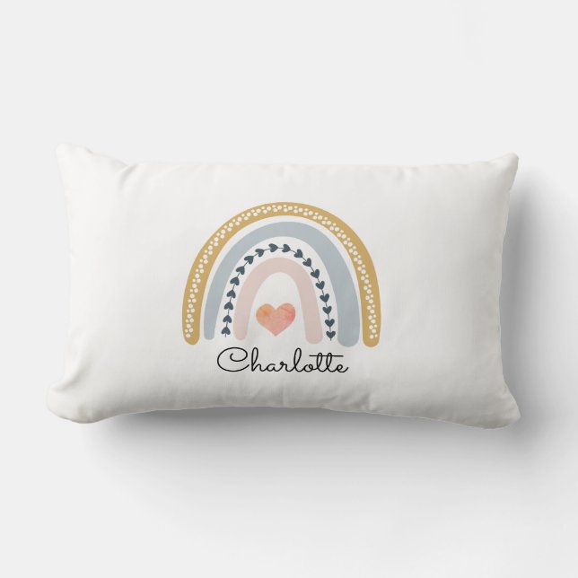 Girl's Watercolor Rainbow  Lumbar Pillow (Front)
