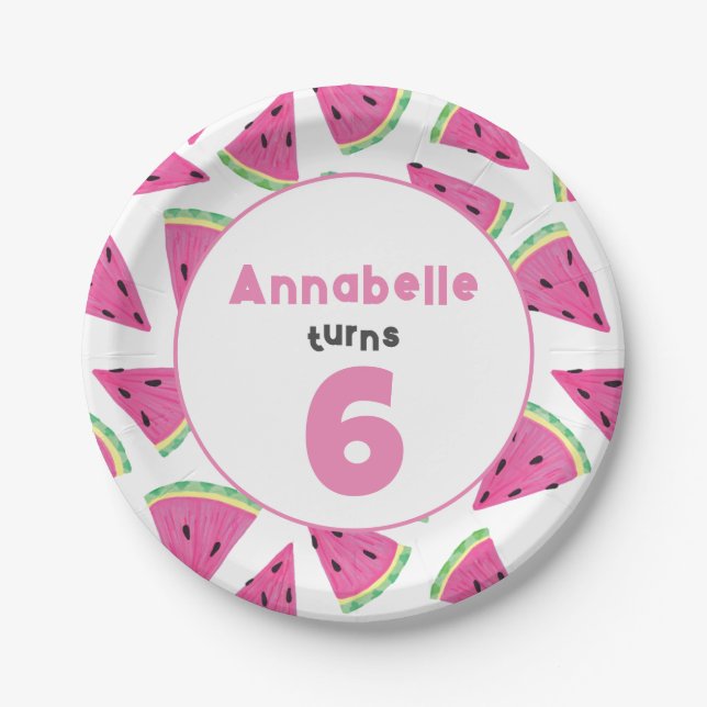Girls Watermelon Birthday Party Paper Plates (Front)