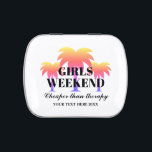 Girls weekend away trip custom mints candy tin<br><div class="desc">Girls weekend away trip custom mints Candy Tin. Fun design with tropical palm trees. Add your own name,  destination or funny quote like; cheaper than therapy. Fun gift idea for friends,  bride,  bridesmaids,  groups etc. Great for bachelorette party,  bridal party,  getaway,  ladies vacation etc.</div>