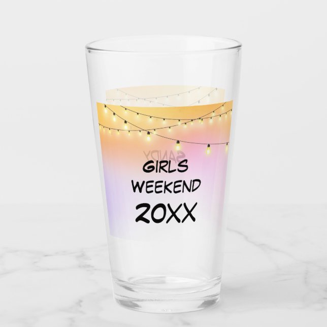 Girls Weekend Cafe Lights with Year and Name Glass (Front)