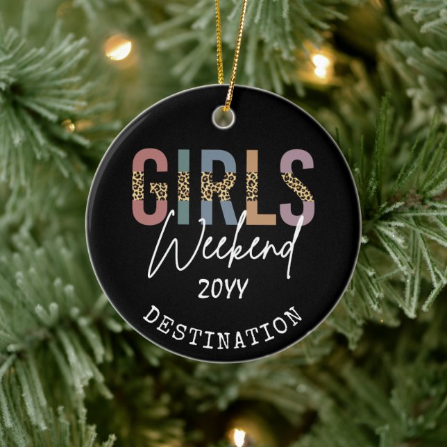 Girls Weekend Cheetah Print Girls trip getaway Ceramic Ornament (Tree)