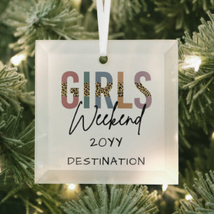 Girls Weekend Cheetah Print Girls trip getaway Glass Ornament