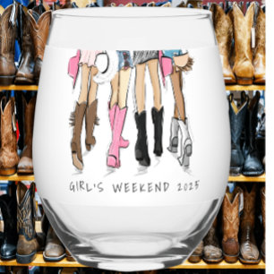 Girls Weekend Cowboy Boots Fashion Custom Favor Stemless Wine Glass
