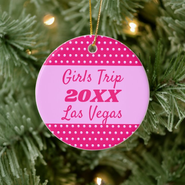 Girls Weekend Cute Pink Polka Dot Best Friend Trip Ceramic Ornament (Tree)