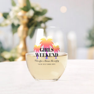 Girls weekend getaway drinking party custom stemless wine glass
