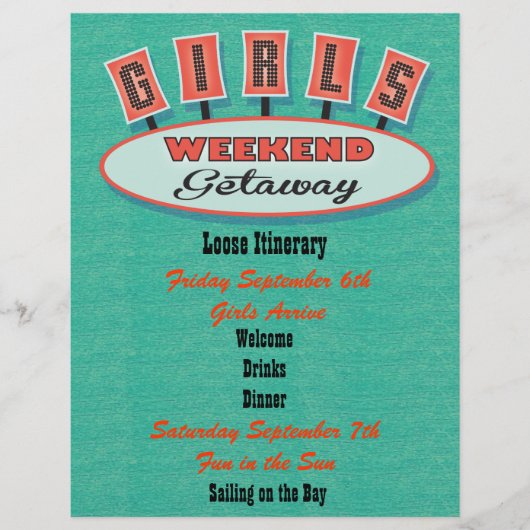 Girls weekend getaway itinerary (Front)