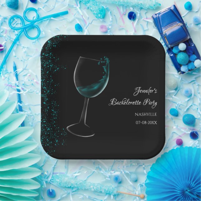 Girls weekend mocktail bachelorette party blue paper plates (Party)