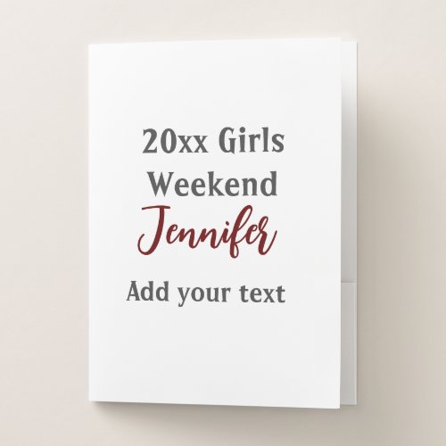 Girls weekend party add name text city simple mini pocket folder