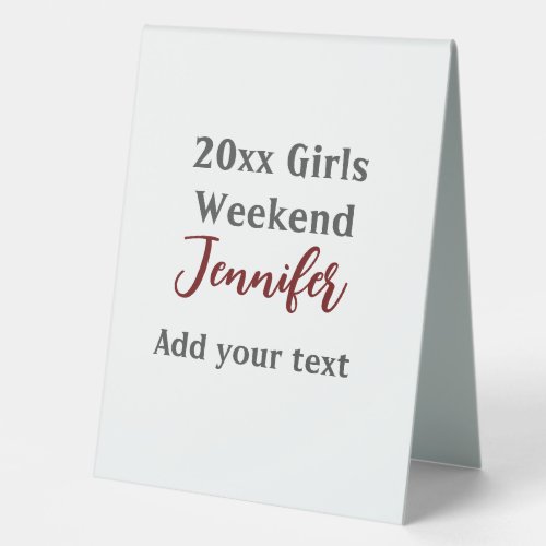 Girls weekend party add name text city simple mini table tent sign