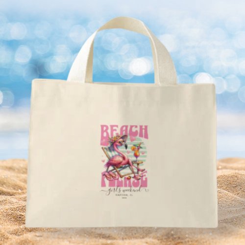 Girls Weekend Pink Retro Flamingo Mini Tote Bag