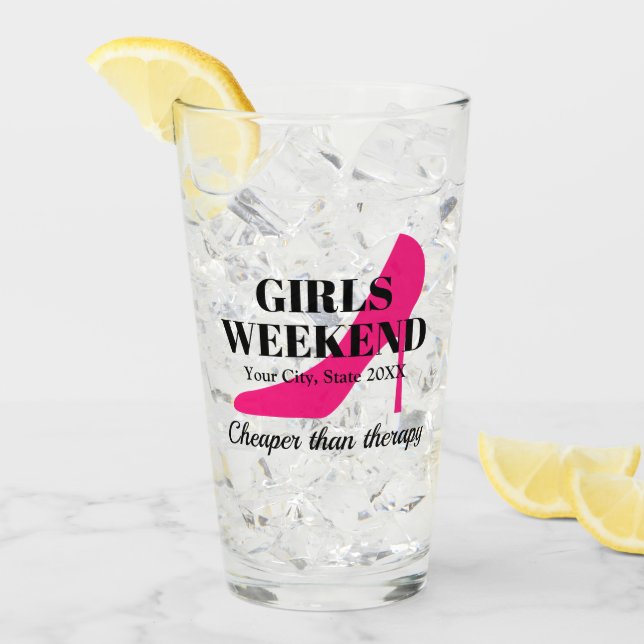 Girls weekend pink stiletto bachelorette party glass (Front Ice)