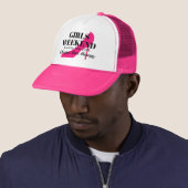 Girls weekend pink stiletto bachelorette party trucker hat (In Situ)