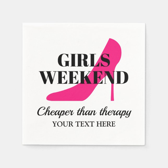 Girls weekend pink stiletto cocktail party napkins (Front)