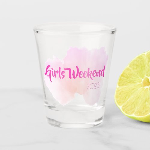 Girls Weekend Pink Watercolour Fun Custom Gift Shot Glass