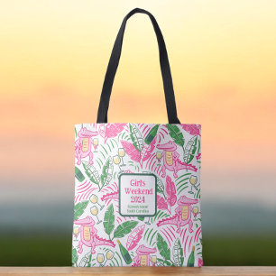 Girl's Weekend Preppy Alligator Wine Pink Green Tote Bag