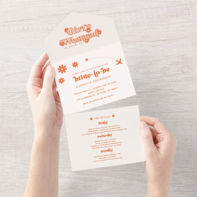 Girls Weekend Retro Bachelorette Party All In One Invitation (Tearaway)