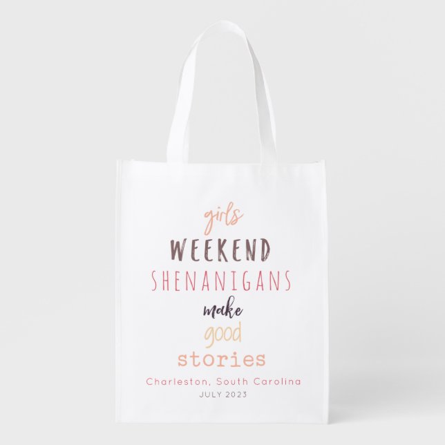 Girls' Weekend Shenanigans Customizable Reusable Grocery Bag (Front)