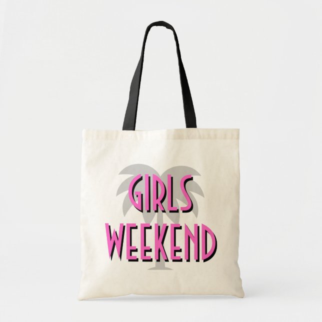Girls weekend tote bag | Hot pink palm tree design (Front)