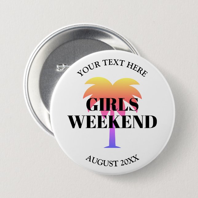 Girls weekend trip bachelorette party palm tree button (Front & Back)