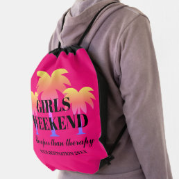 Girls weekend trip getaway tropical palm trees drawstring bag