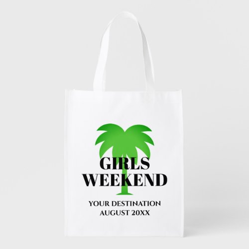 Girls weekend trip green palm tree destination grocery bag