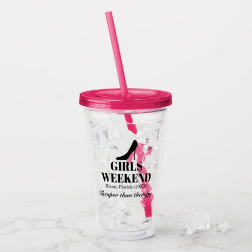 Girls weekend trip party stiletto logo plastic acrylic tumbler