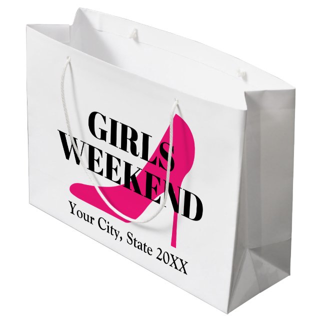 Girls weekend trip pink high heel stiletto shoe large gift bag (Back Angled)