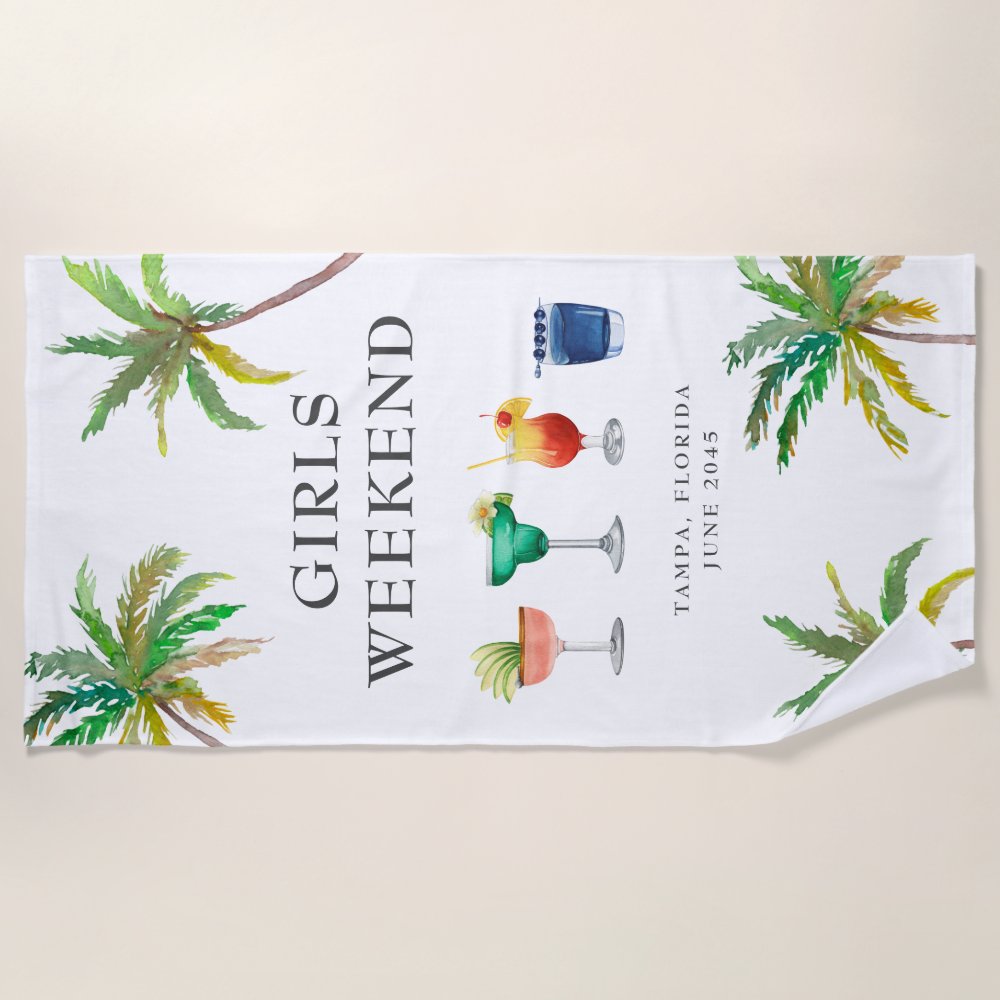 Discover Girls Weekend Tropical Cocktails Personalized Beach Towel