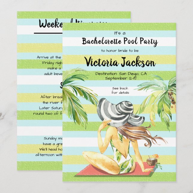 Girls weekend Tropical getaway Pool Party Invitation (Front/Back)