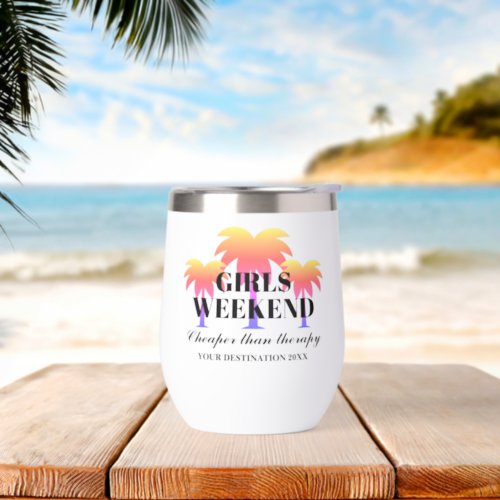 Girls weekend tropical palm tree party favor thermal wine tumbler