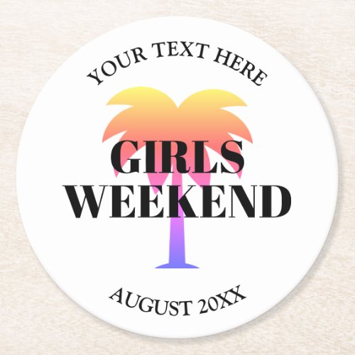 Girls weekend tropical palm tree round paper coast round paper coaster