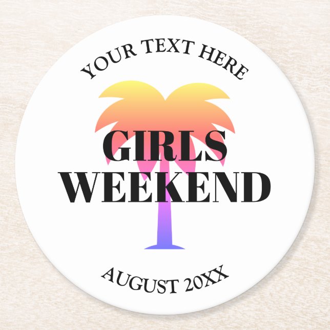 Girls weekend tropical palm tree round paper coast round paper coaster (Front)