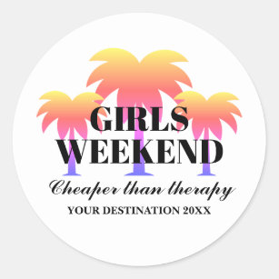 Girls weekend tropical palm trees Round Sticker