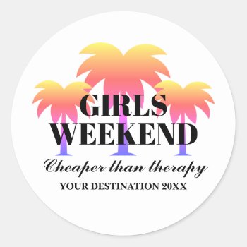 Girls Weekend Tropical Palm Trees Round Sticker by logotees at Zazzle