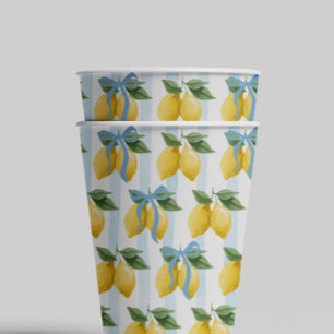 Girls Whimsical Blue Bow Lemon Amalfi Birthday Paper Cups