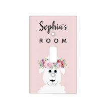 Girls Whimsical Floral Watercolor Sheep and Name Light Switch Cover