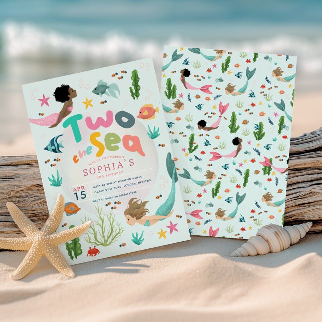 Girls Whimsical Mermaid Two The Sea 2nd Birthday Invitation (Creator Uploaded)