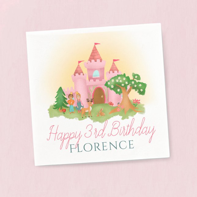 Girls Whimsical Pink Fairytale Princess Birthday Napkins (Creator Uploaded)