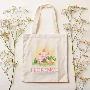 Girls Whimsical Pink Princess Castle Kids Tote Bag