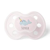 Girls Whimsical Rainbow Narwhal Cartoon and Name Pacifier