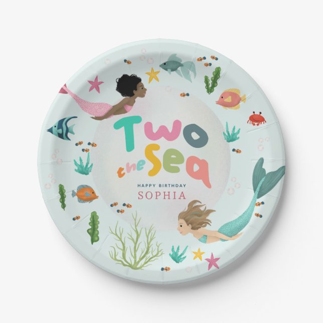 Girls Whimsical Under the Sea 2nd Birthday Paper Plates (Front)
