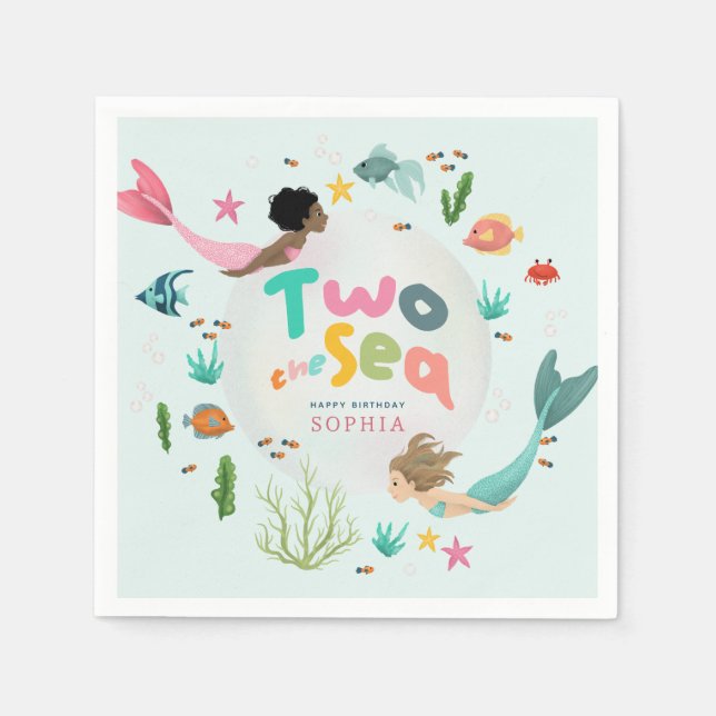 Girls Whimsical Under the Sea Splash 2nd Birthday Napkins (Front)
