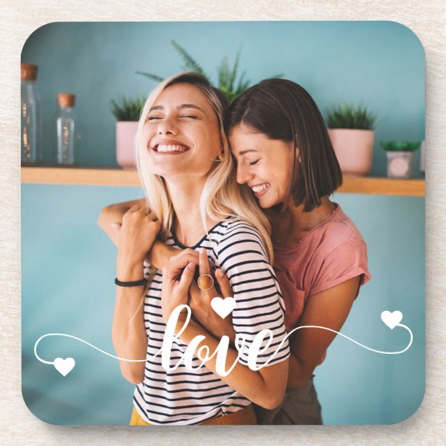 Girls White Love Script With Heart Valentine Beverage Coaster (Front)